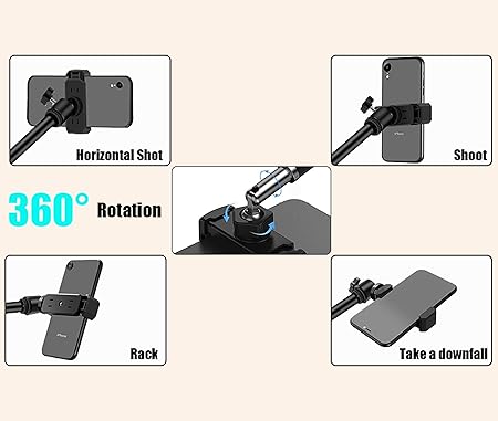 Topiky Phone Photography Video Stand Stand Stand 360 Degree Rotating Arm Free Rotation, Low Angle Aerial Shooting, Live Recording, Mount Stick Holder Topiky Phone Photography Video Stand Stand Stand 360 Degree Rotating Arm Free Rotation, Low Angle Aerial Shooting, Live Recording, Mount Stick Holder